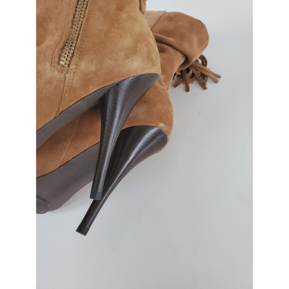 Michael Kors VIENNA BARLEY Brown Suede Tassel Side Zip Mid-Calf Heeled Boots 8 M - Picture 10 of 11